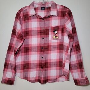 Disney Mickey Mouse Embroidered Flannel ‎ Red Woman's Small
